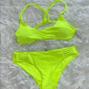 neon yellow swimsuit